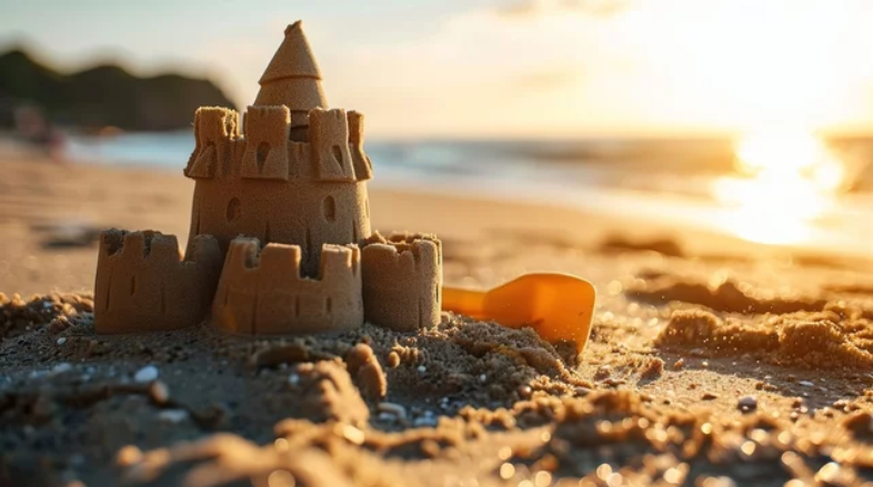 Sandcastle and ocean. Our transitions in home.