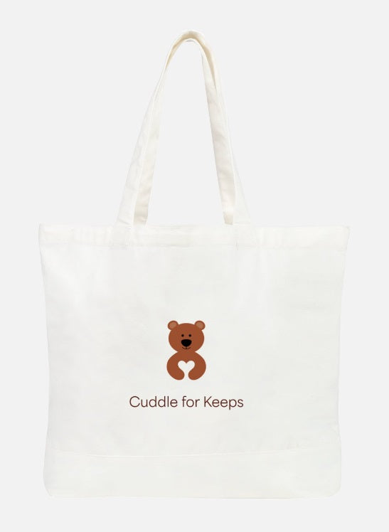Cuddle for Keeps tote bag.